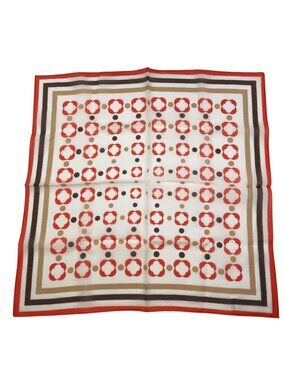 Italian Scarf White Orange Red Brown Tan 20x20 inch Square Viscose MCM